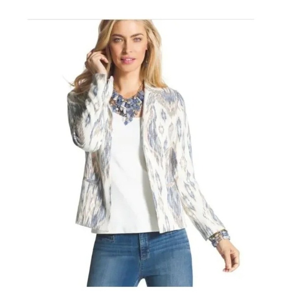 Chico's Size 1(8/10) Sher Ikat print Lined Blazer/Jacket Aztec Southwestern